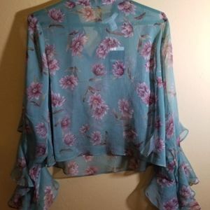 Teal Shirt with Maroon/Purple flowers